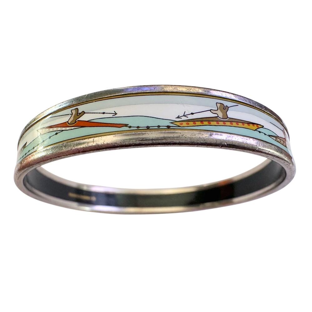 HERMES Enamel Printed Narrow Canoe Pattern Bracelet - Picture 2 of 16